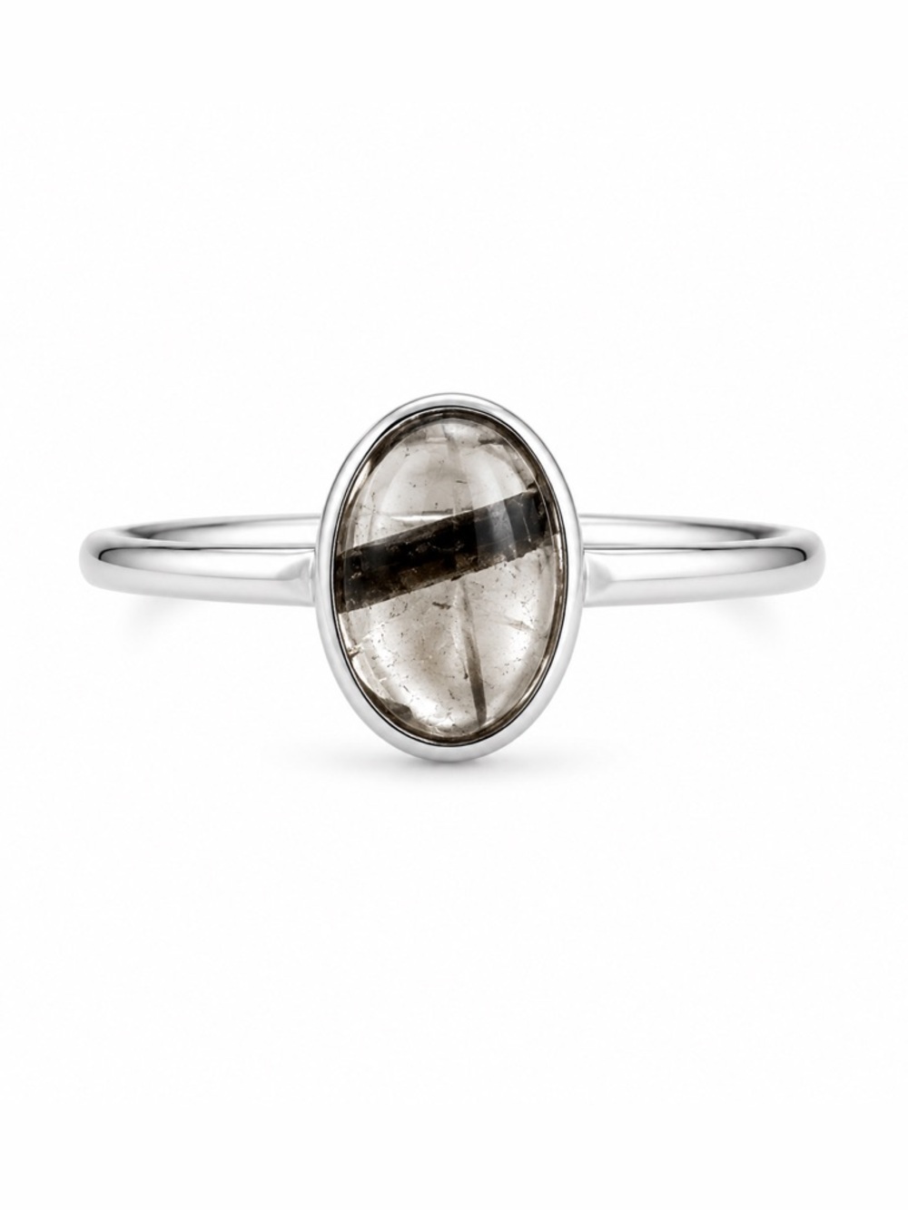 Black Tourmaline and Quartz Stacker Ring (S925)